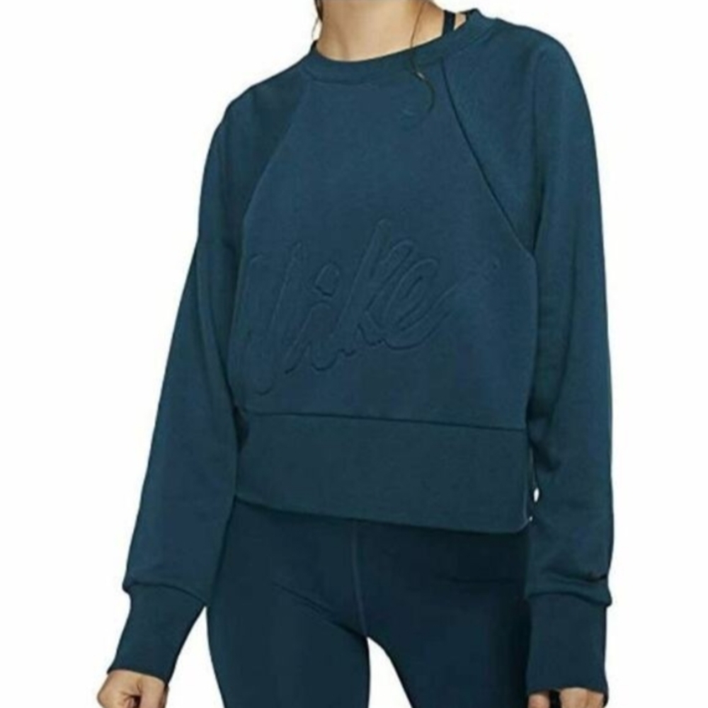 Nike Get Fit Luxe Embossed Cropped Sweatshirt Teal Size Small